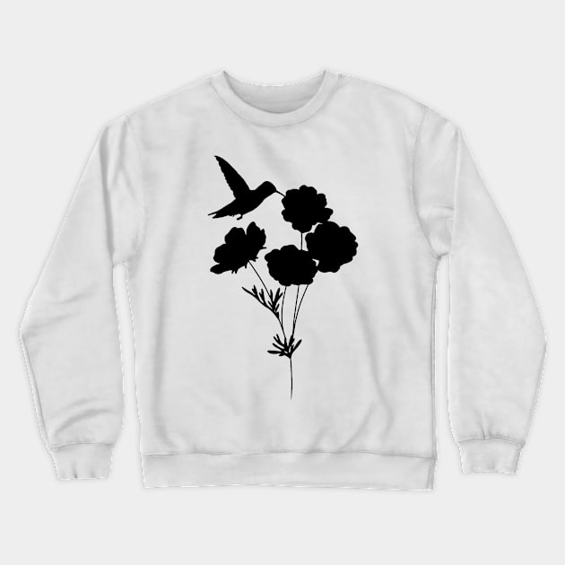 Hummingbird Among Flowers (dark silhouette) Crewneck Sweatshirt by TJWDraws